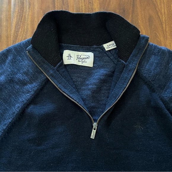 Original Penguin by Munsingwear Men's Navy Colorblocked 1/4 Zip Sweater size S - Picture 7 of 9